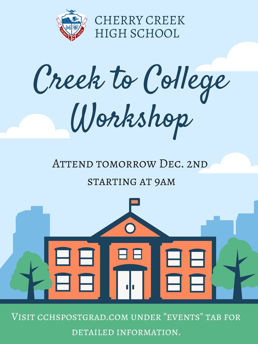 CCHSPostGrad's tweet image. Don't miss this amazing opportunity provided to you! Attend the Creek to College Workshop here at Creek! Designed for Sophomores, Juniors and Parents!