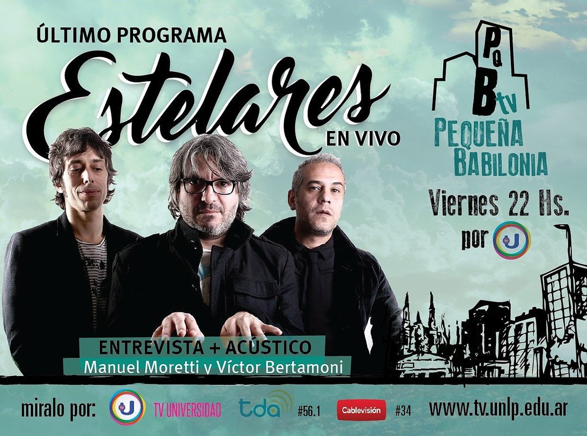 teffprovenzano's tweet photo. No te pierdas hoy el último programa del año de @pqbtv con nota y acústico en vivo de @estelares por la pantalla de @TvUnlp  📺 https://t.co/vHm0vfxH9G