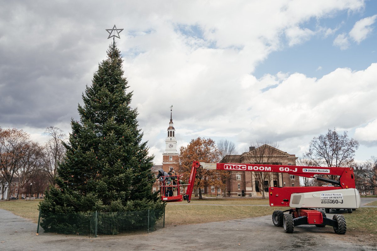 dartmouth's tweet photo. The tree is trimmed, thanks to staff members Dave McDevitt and Ethan Hudson! Join us tonight for our annual Christmas tree lighting!🎄https://t.co/XOhup482IC https://t.co/PIuxu48jlr
