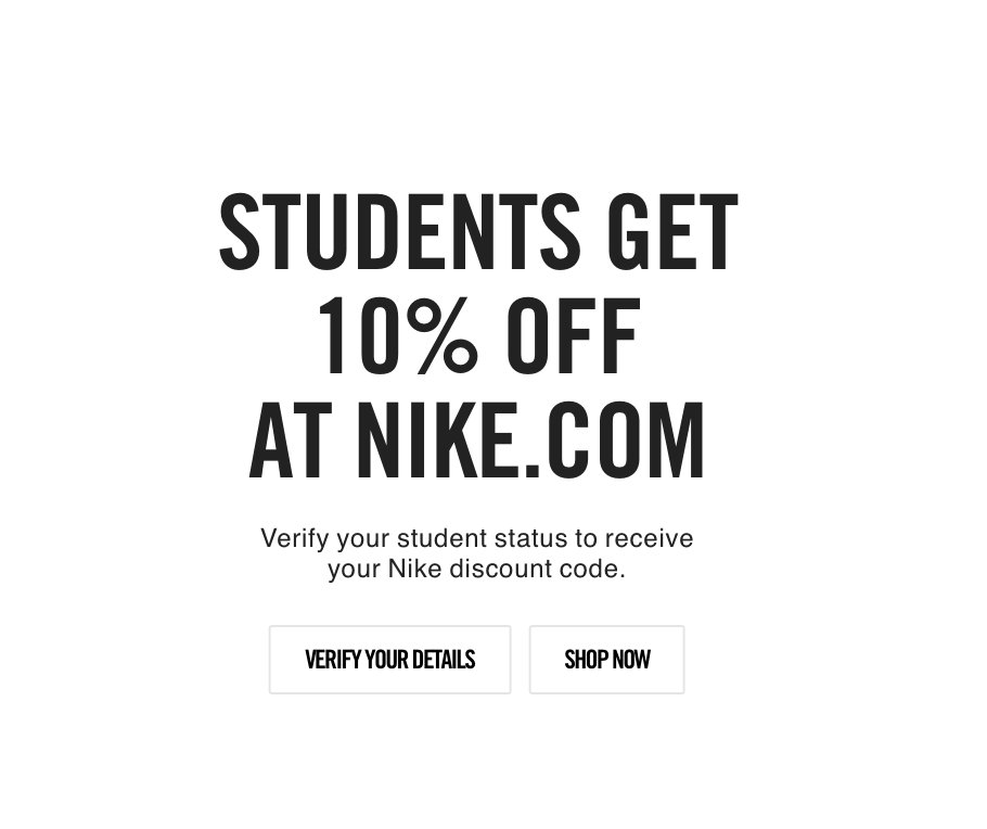 nike student discount on sale items