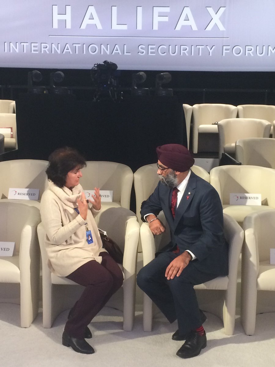 WRNnews's tweet photo. #Flashback to Board Member Rita Manchanda speaking to the Canadian Defense Minister Harjit Singh Sajjan at the @HFXforum this past November. She spoke on the role of civil society in UN Peacekeeping, especially in regards to increasing militarization and women's roles. #HISF2017 https://t.co/DUMe8MgW9g
