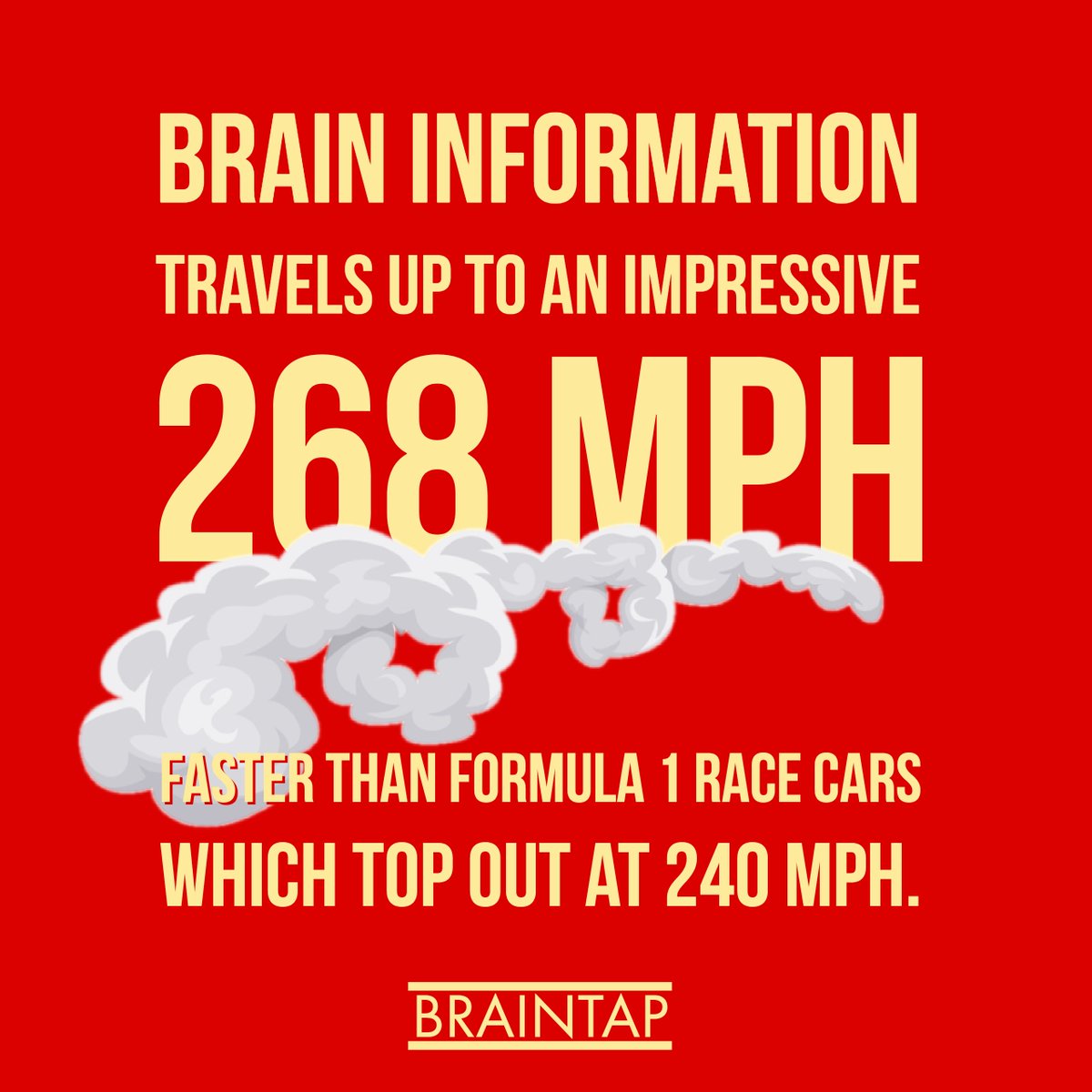 BrainTapTech's tweet photo. Did you know brain information travels up to an impressive 268 miles per hour, faster than Formula One race cars which top out at 240 miles per hour? #braintapfact #brainfacts #braintap #braintaptech #braintapping #neuroscience #formula1 #Health #brain #science #dailybraintap https://t.co/N5uYhSIAqH