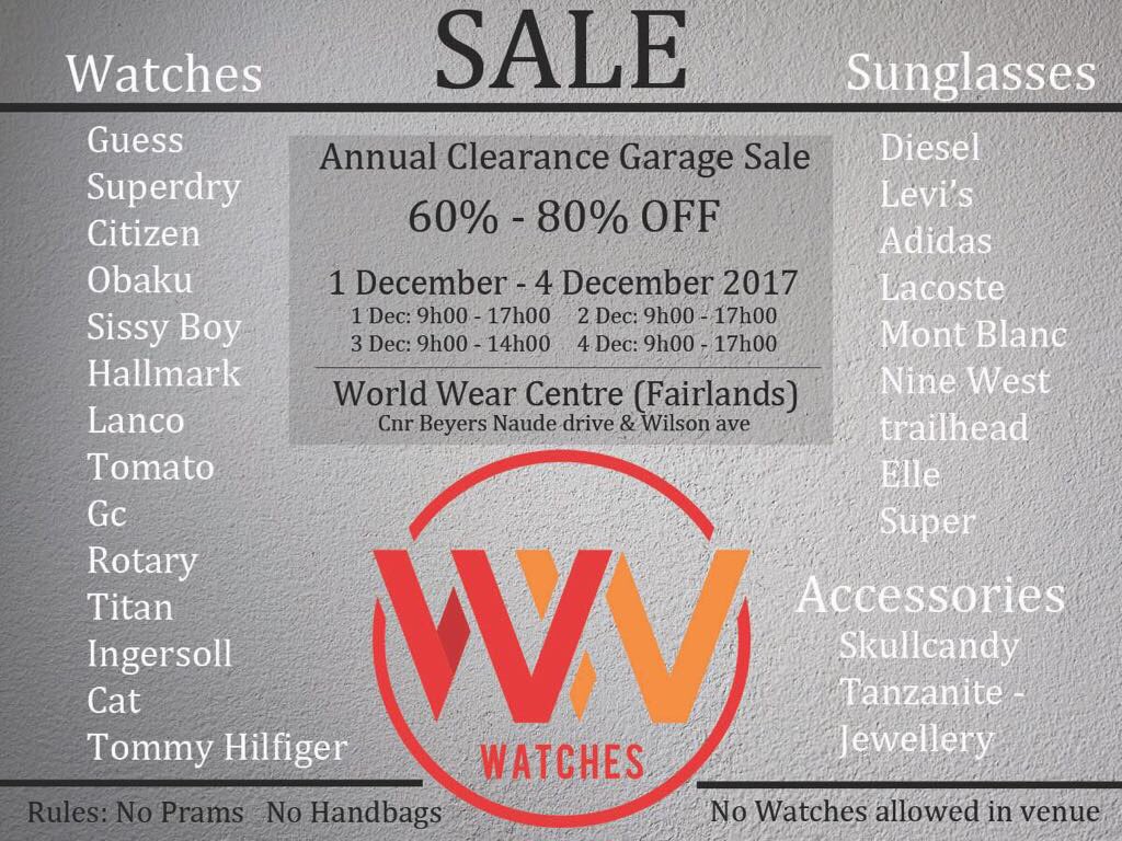 Get down to the <a href="/WWWatches/">William Wade Watches</a> Annual Clearance Sale to get <a href="/trailheadsa/">trailhead</a> eyewear at up to 50% off on selected ranges. @ World Wear, Beyers Naude