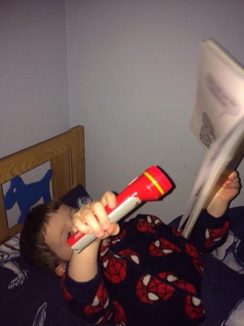 WBurghPrimary's tweet photo. Ali taking part in his #ReadingDares reading by torchlight and writing a letter to Aslan. Fantastic effort Ali! #BookWeekScot #WillybugsRead https://t.co/lZA4Mz6H9y