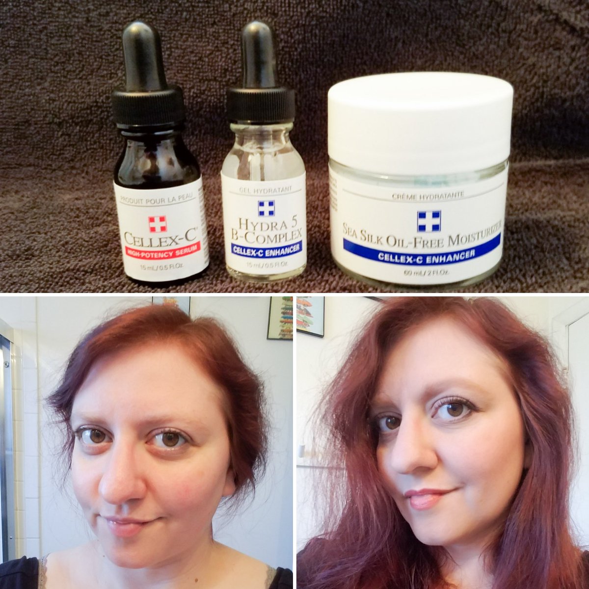 ToughMammaTessa's tweet photo. Day one trying out Cellex-C products, before makeup and after. I've used Cellex-C before and it worked great 15 years ago. We'll see how it works on my aging skin. #CellexC #skincare https://t.co/PmBxZmpI0Z