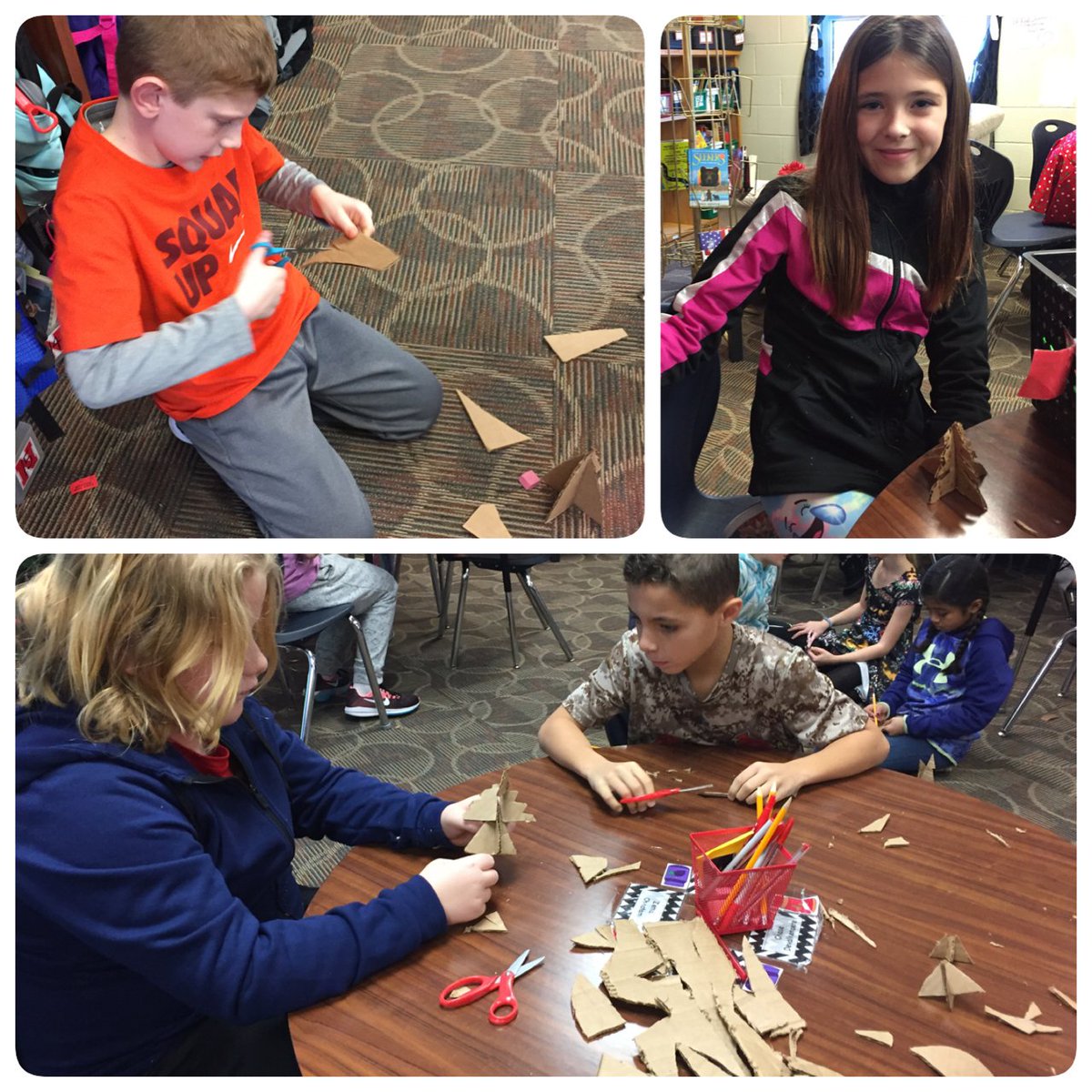 MrsRoth310's tweet photo. Friday flash challenge! Given only cardboard could you make a new type of holiday tree!? #STEAM #3dtree #collaboration @KBElementary https://t.co/NebatQy3ow