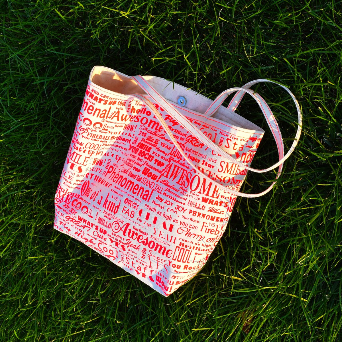 Pink Tote Bag, Awesome Print Tote, Happy Print Tote, Cool T… etsy.me/2AmbXbb #KateElkindDesigns #PinkToteBag