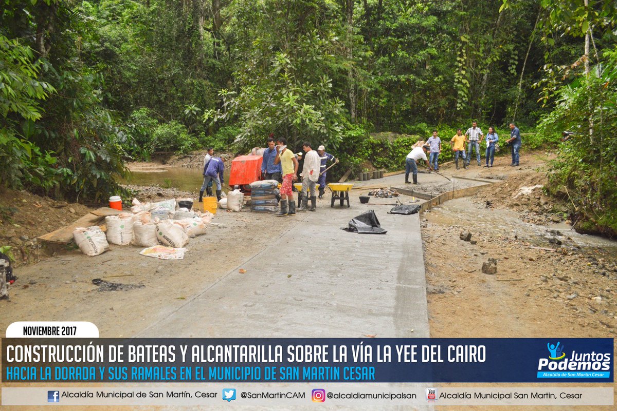 SanMartinCAM's tweet photo. Construcción de bateas y alcantarilla sobre la vía la Yee del Cairo - Hacia la Dorada y sus ramales en el Municipio de San Martin, Cesar. https://t.co/buCwn1OjXr
