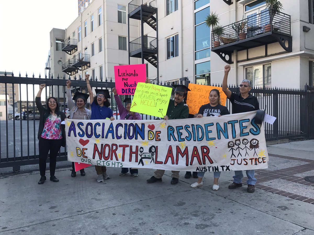syedareports's tweet photo. Residents of the North Lamar Community Mobile Home Park protesting in downtown today. After suing their landlords in 2015, residents want to prevent the company from buying up other properties. https://t.co/2ZcHNrLfkI