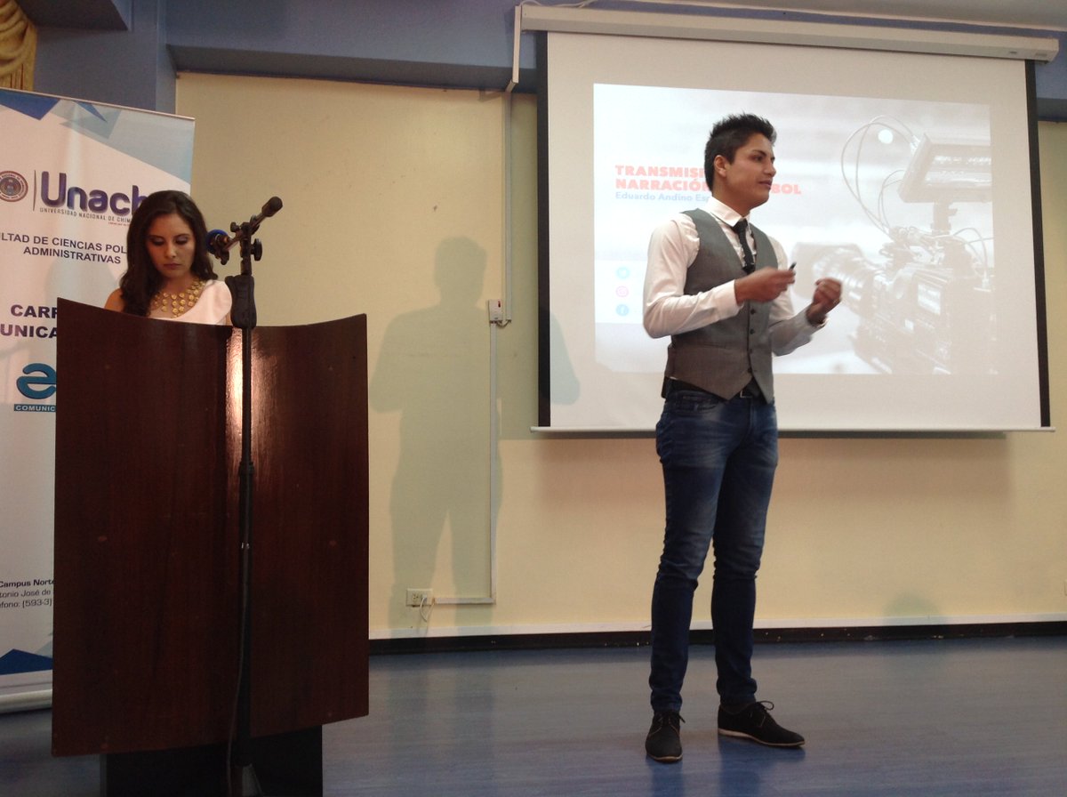 e_unach's tweet photo. La responsabilidad del periodista de tratar la información con veracidad y contextualización política, económica y social, en la conferencia "Periodismo Deportivo: Narración Deportiva y Transmisiones de Fútbol", con @eduandinoe https://t.co/0KhDUAMPUs