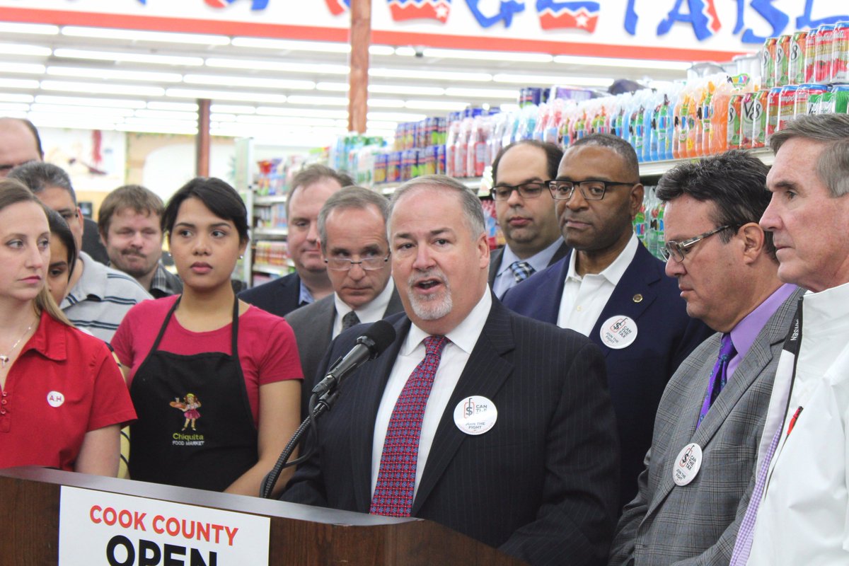 SeanMMorrison's tweet photo. The #CookCounty #BeverageTax Repeal took effect today. I was pleased to join several of my board colleagues &amp; business leaders at the Supermercado La Chiquita in Cicero to remind residents the tax is gone and to return to shopping in our Cook County businesses. #canthetax https://t.co/evVrVsR6f3