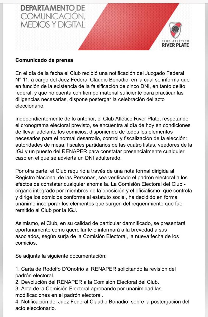 CaravanaRiver's tweet photo. Orgullosos de los dirigentes con vocación democrática que pusieron a River de pie. Tristes por las miserias políticas que llevaron a que la elección se postergue. Más que nunca, el 17 todos a votar por @RodolfoDonofrio https://t.co/F4vBWZqLkE