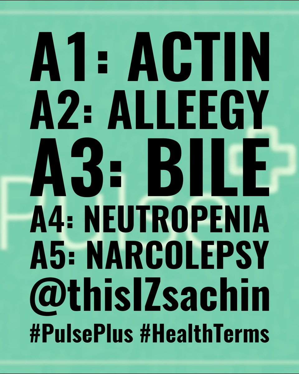 thisIZsachin's tweet photo. @pulsepluspharma A1: ACTIN✔
A2: ALLERGY✔
A3: BILE✔
A4:NEUTROPENIA✔
A5:NARCOLEPSY✔
@pulsepluspharma ❤
#PulsePlus #HealthTerms
JOIN GUYS🙌
@Nidhi74286111
@sahni4242
@Stubborn44708 https://t.co/diMaTz1XAo