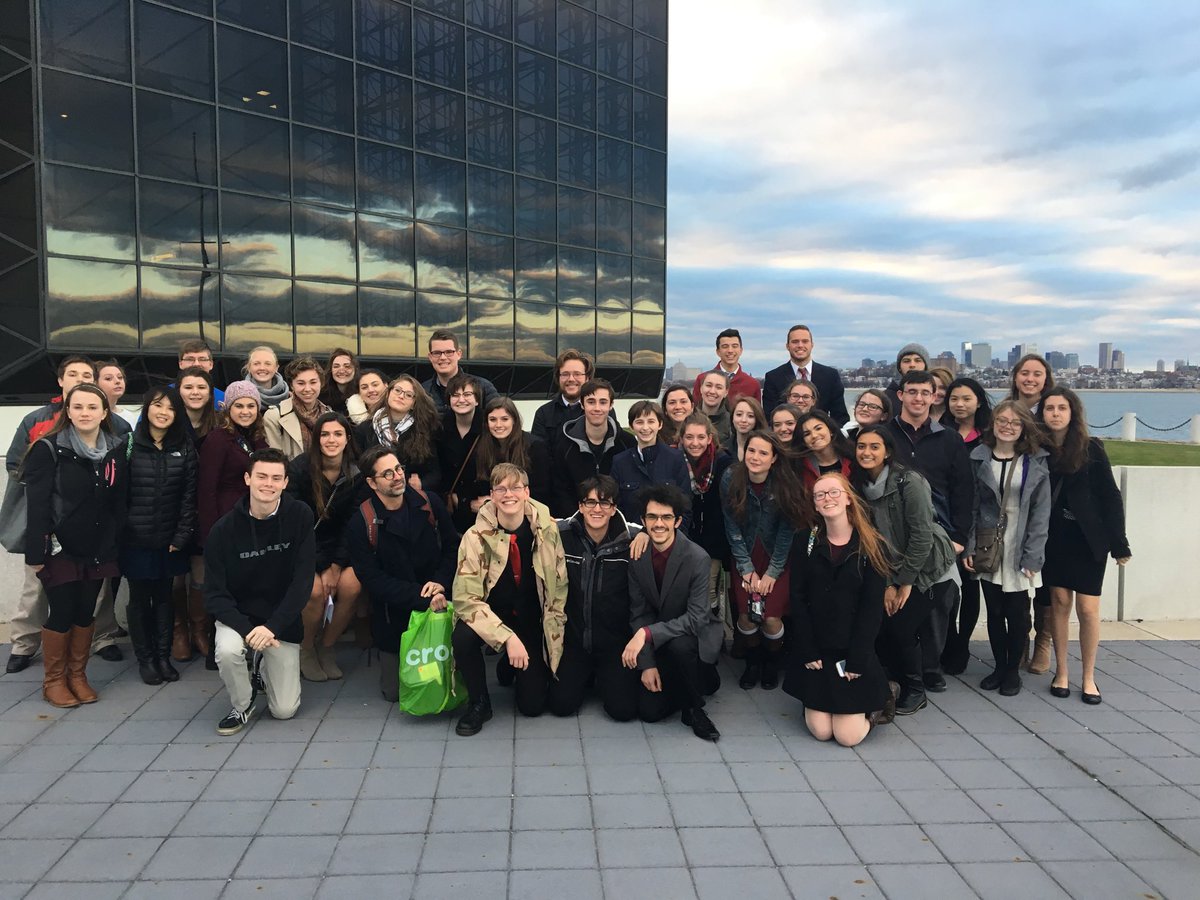 Mr Jourdain and his Gov. &amp; Politics students in Boston outside the Edward Kennedy Institute at the JFK Presidential Library. The students saw how a bill is made.