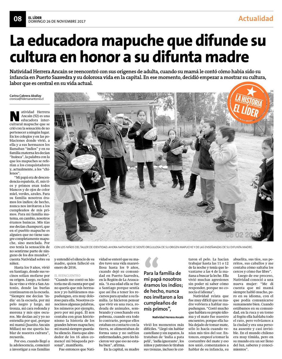 daem_stodomingo's tweet photo. Diario @lidersanantonio reconoce trayectoria de nuestra querida Natividad Herrera Ancaín, Educadora Tradicional de nuestra provincia. #Interculturalidad #PEIB #Bucalemito #ClaudioVicuña #ElConvento https://t.co/IYfdQ7DaGz