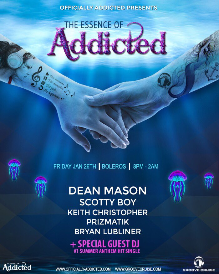 deanmasonmusic's tweet photo. Officially Addicted presents “The Essence of Addicted” on @GrooveCruise !! This is gonna be FUN!!! @djscottyboy @djprizmatik @nevergoinghome2 #KeithChristopher #OfficiallyAddicted https://t.co/yHGmIfyoWB
