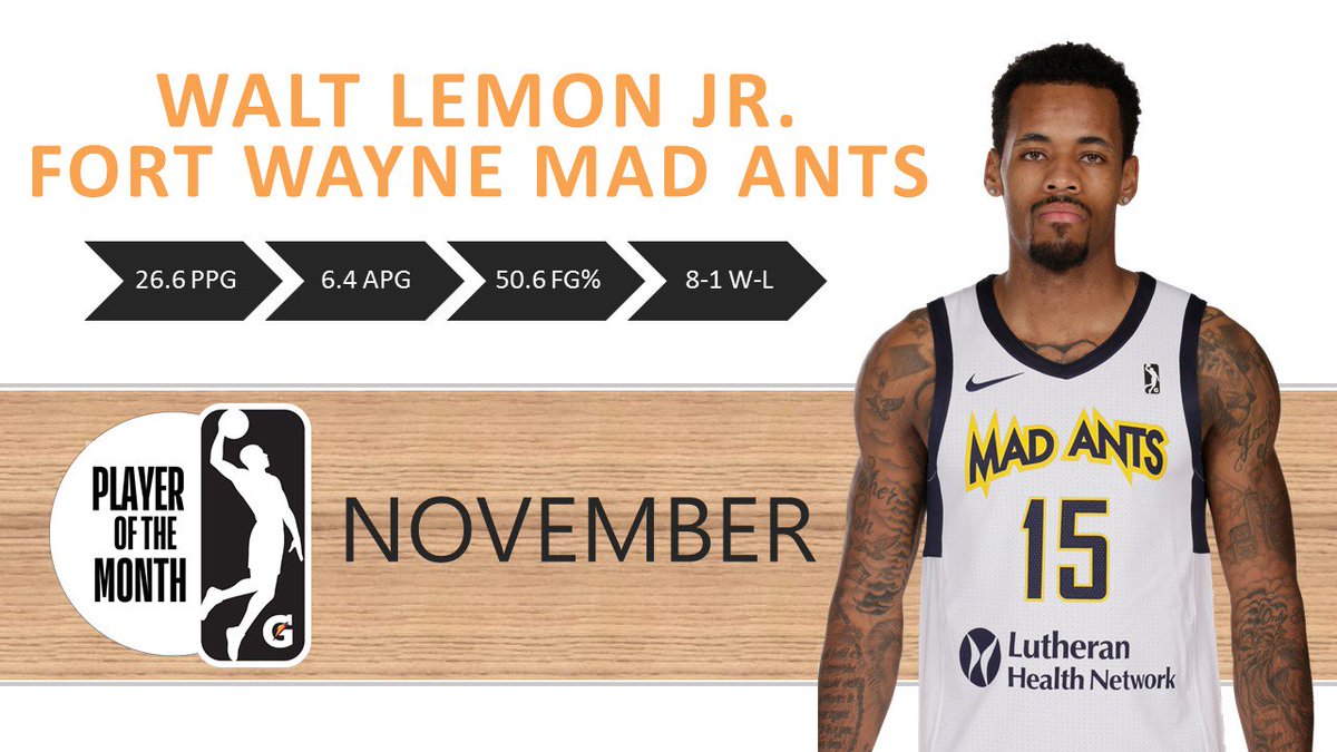 nbagleague's tweet photo. The #NBAGLeague Player of the Month for November... @WaltLemon, who led @TheMadAnts to the top of the Eastern Conference! https://t.co/VRGJRUQsEk