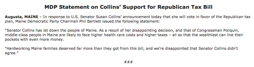 .<a href="/SenatorCollins/">Sen. Susan Collins</a> has let down the people of Maine. #mepolitics