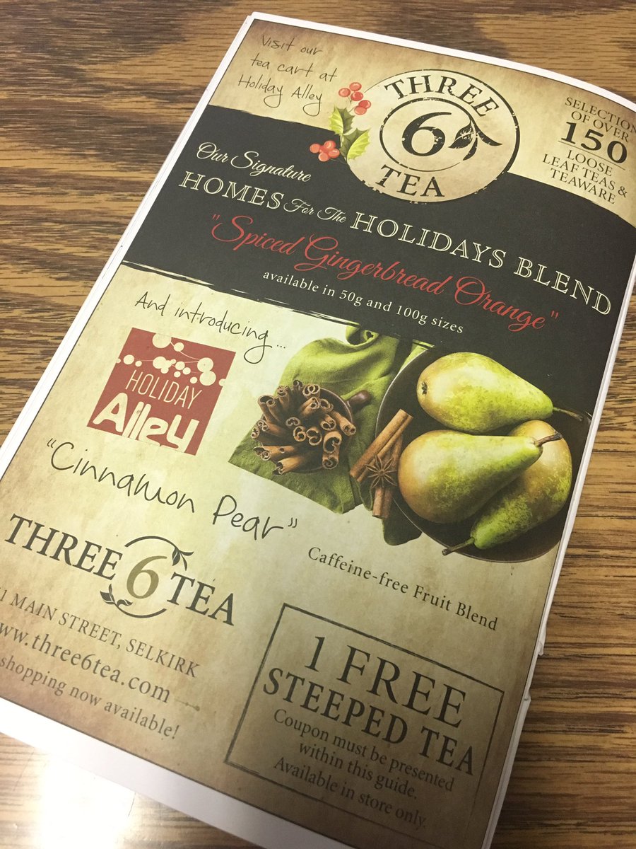 SelkirkRecord's tweet photo. Don't forget to visit the #Three6Tea cart @HolidayAlley for a warm cup of Cinnamon Pear tea, a caffeine free fruit blend, made specially for the two-day event. βοΈ π #HolidayAlley https://t.co/m0gBKG7NwS