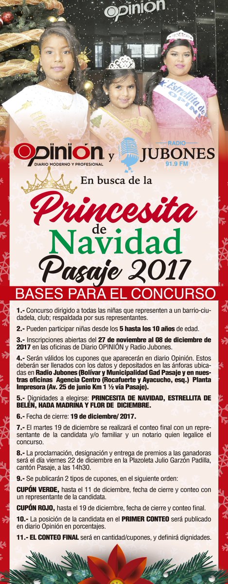 diariopinion's tweet photo. #DiarioOpinion #RadioJubones
Inscripciones abiertas del 27 de noviembre al 08 de diciembre de 2017 en las oficinas de Diario OPINIÓN y Radio Jubones. https://t.co/awfkGOeUPm
