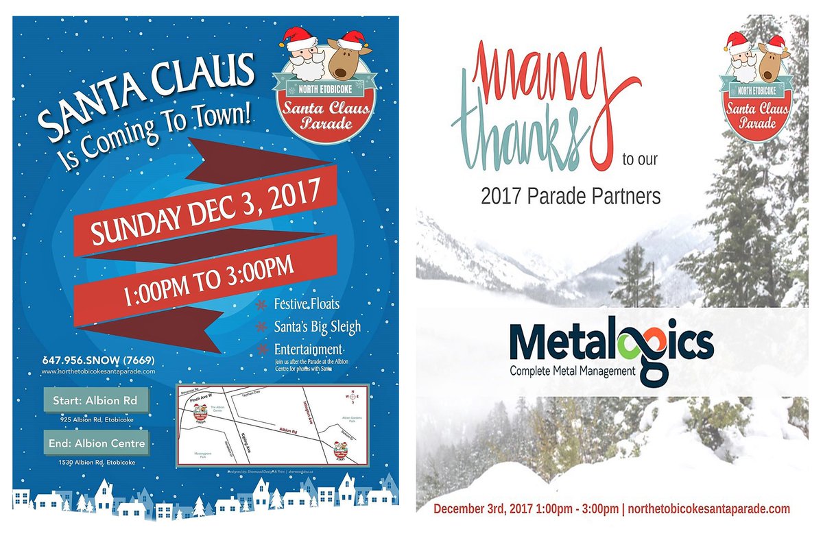 MetalogicsTO's tweet photo. We’re honoured to sponsor, & excited to participate in the first Annual #NorthEtobicokeSantaClausParade (@NEsantaparade). The #parade is this #Sunday from 1-3 pm, so come out for a great time & support this new #ChristmasTradition in #NorthEtobicoke!
#Metalogics #NESantaParade https://t.co/SfaGGGxdEG