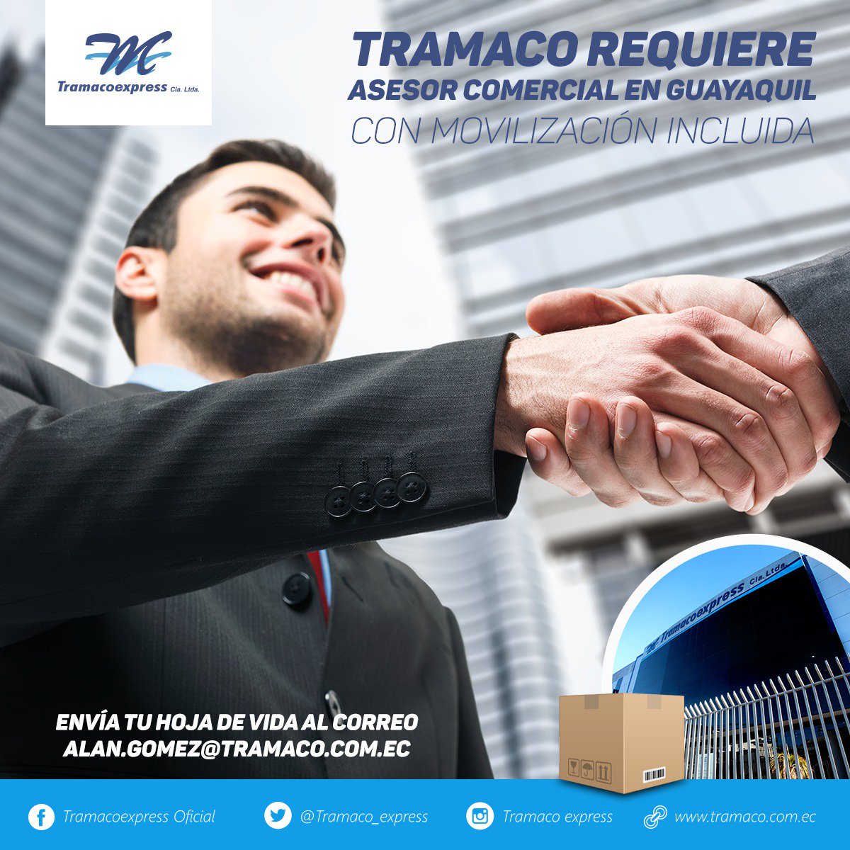 #Tramaco requiere personal responsable y eficaz para gestión comercial en Guayaquil.
Envía tu hoja de vida a : alan.gomez@tramaco.com.ec