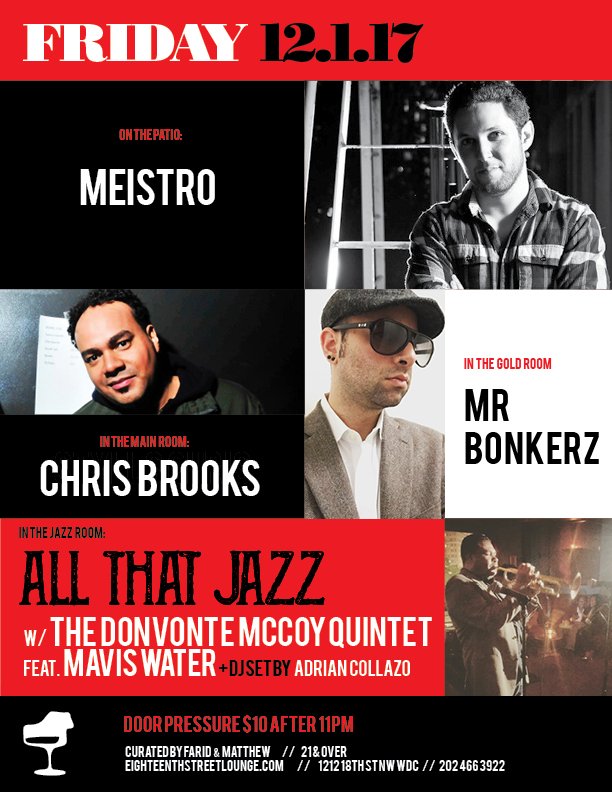 18thSTLounge's tweet photo. Doors 5pm / 21+ / No Cover Before 11pm
@marcMeistro @SolPowerDC @chrisbrooksCB @mr_bonkerzzz @DonvonteMccoy @joot29 #ESL #SolPowerDC #LiveMusic #WDC #DCNightlife #Friday #Latin #Jazz #Soul #Funk #Disco #House #DeepHouse #Pop #FourRoomsOfMusic https://t.co/NgEe3DtnLJ