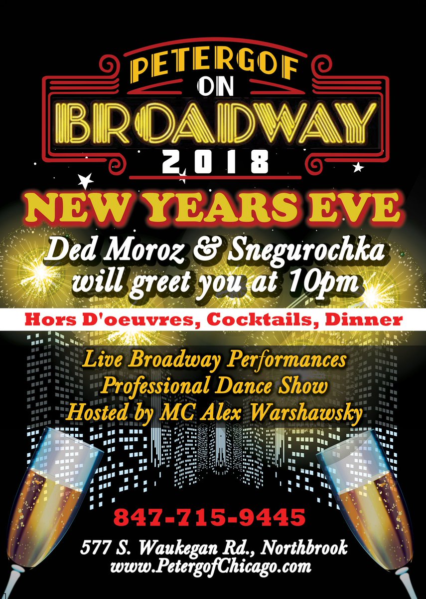 PavilionChicago's tweet photo. Petergof on Broadway...#NewYearsEve 2018 
Book your table today! 847-715-9445
https://t.co/CjIz8lFYM8 https://t.co/atgLDt91Xr