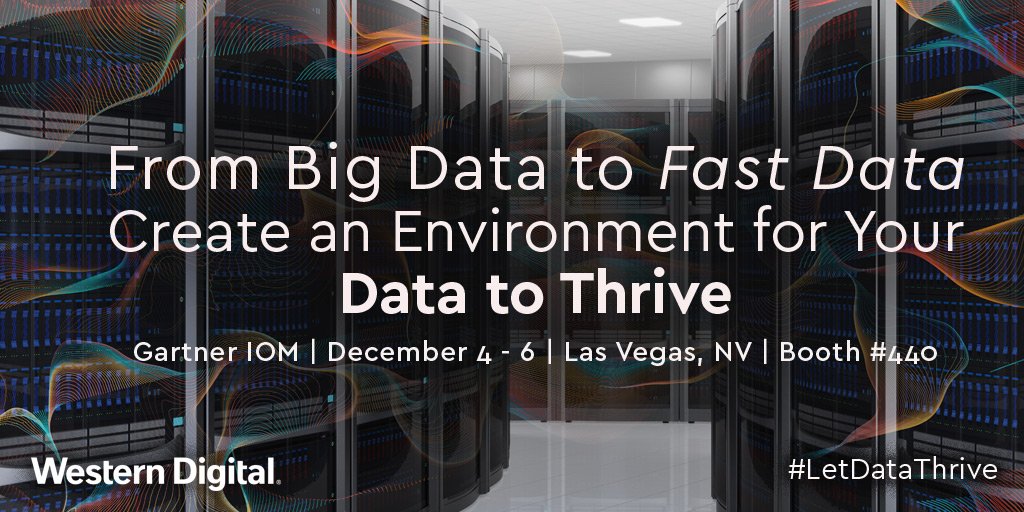 robcommins's tweet photo. It’s time to #LetDataThrive! From #BigData to fast data see how @WesternDigiDC is transforming IT at #GartnerIO https://t.co/JppayZ4BuL https://t.co/6KMP8YwQf1