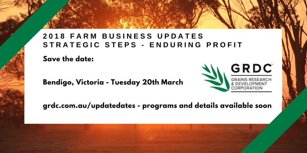 Planning for the 2018 Farm Business Updates in well underway. Save the date for the Bendigo Farm Business Update into your diary today. <a href="/theGRDC/">GRDC</a> #GRDCUpdates