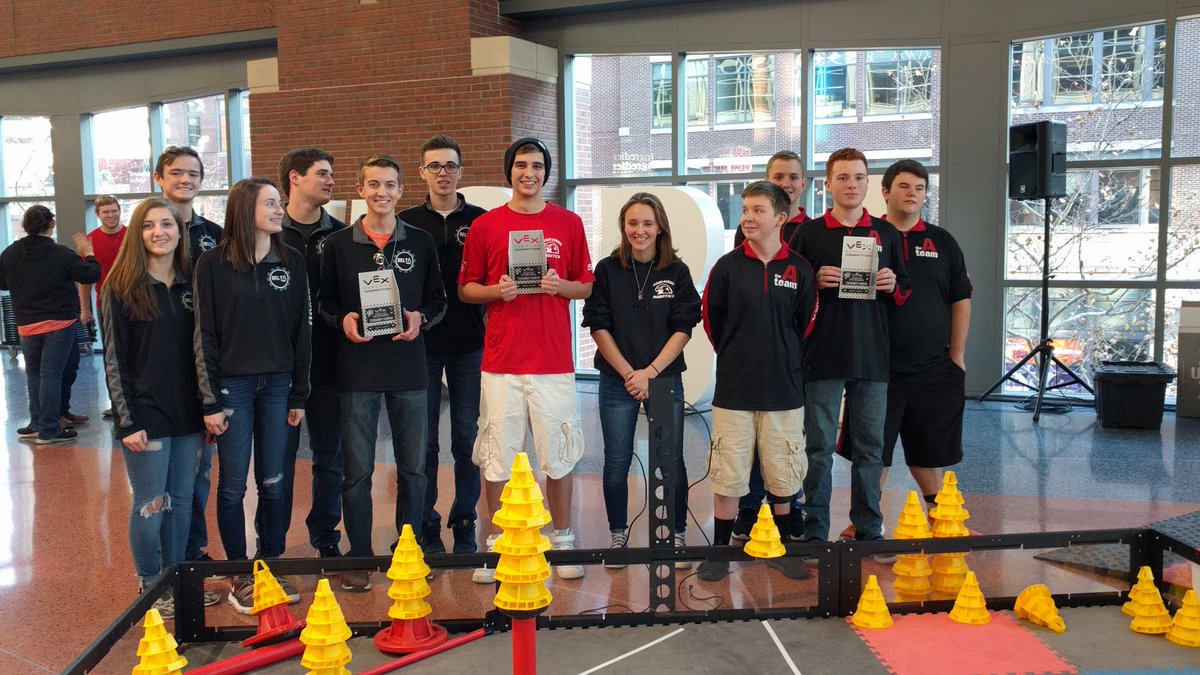 NU_Robotics's tweet photo. And the winners are...North Union!!! #6008a, #6008d @deltaforce6008d and @HardingRobotics are Tournament Champions of the #CBJ #VEXRobotics Qualifier! #omgrobots #NUpride https://t.co/gR4uqUORca