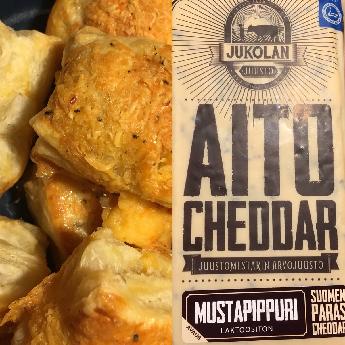 SyvaniemiAM's tweet photo. @Jukolanjuusto ja #mustapippuricheddar #finnishcheddar #myfavorite #smallcheddarbites #foryourparty #easyandtasty https://t.co/bgfJ521ITm