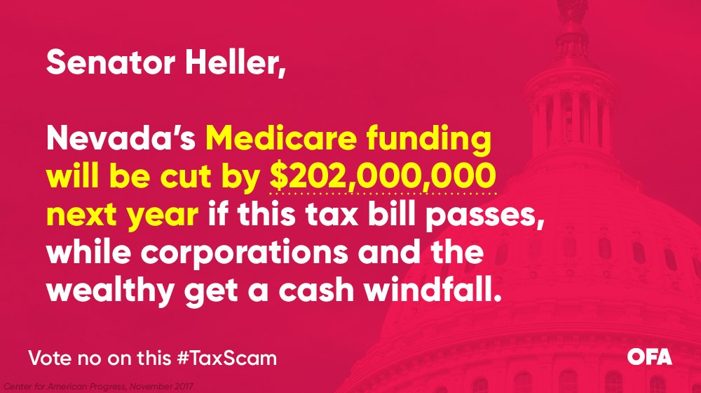 allontheline_nv's tweet photo. Folks in Nevada need #Medicare to survive. If @SenDeanHeller votes yes on the #TaxScam, he is voting to cut the funding they desperately need. Call him now and demand #NotOnePenny in tax cuts at our expense: https://t.co/h2RtdYdHto https://t.co/7t2fMoHWEI