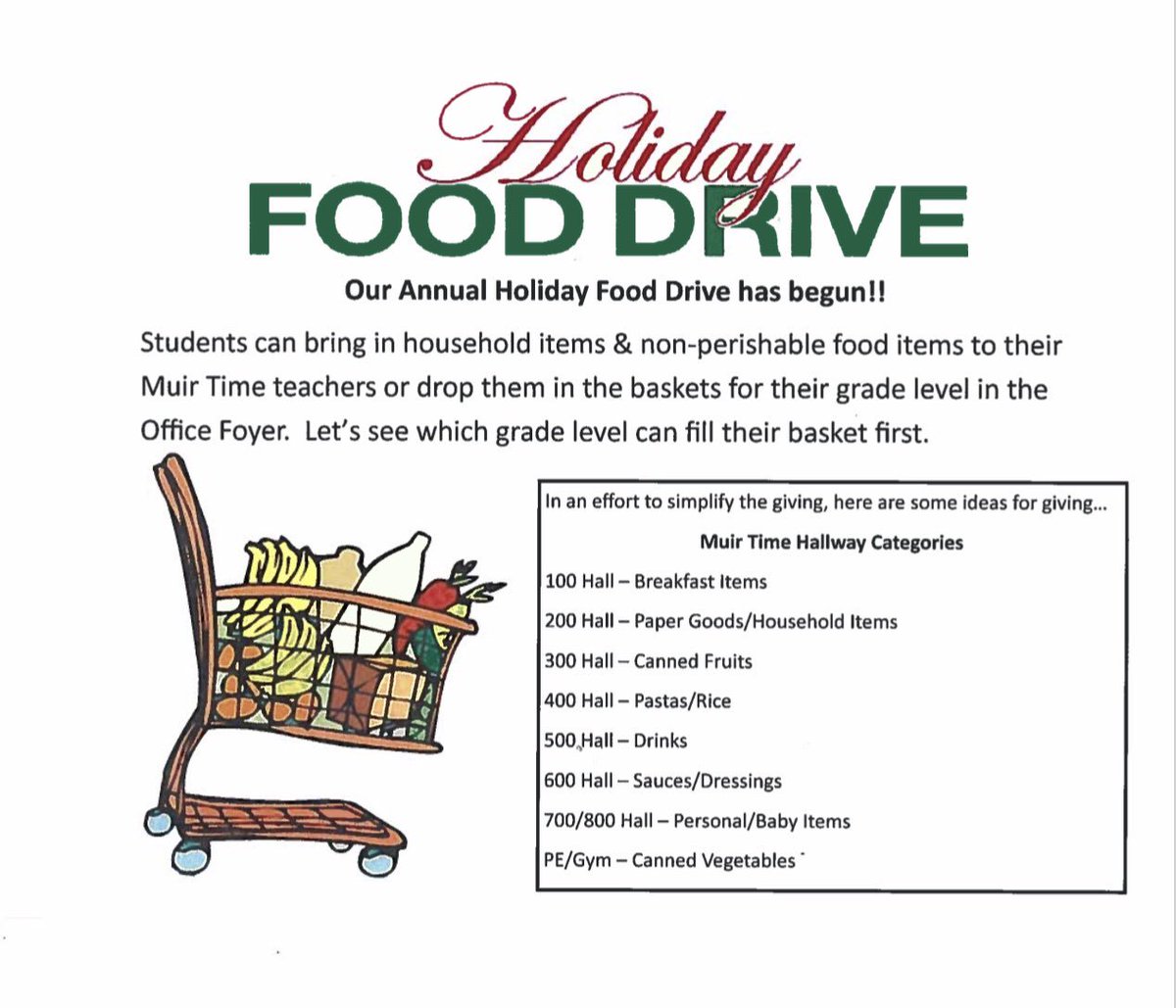 MuirBurbank's tweet photo. Muir Food Drive has begun...Bring your donations now through December 15th!! https://t.co/IU6a7tseGa