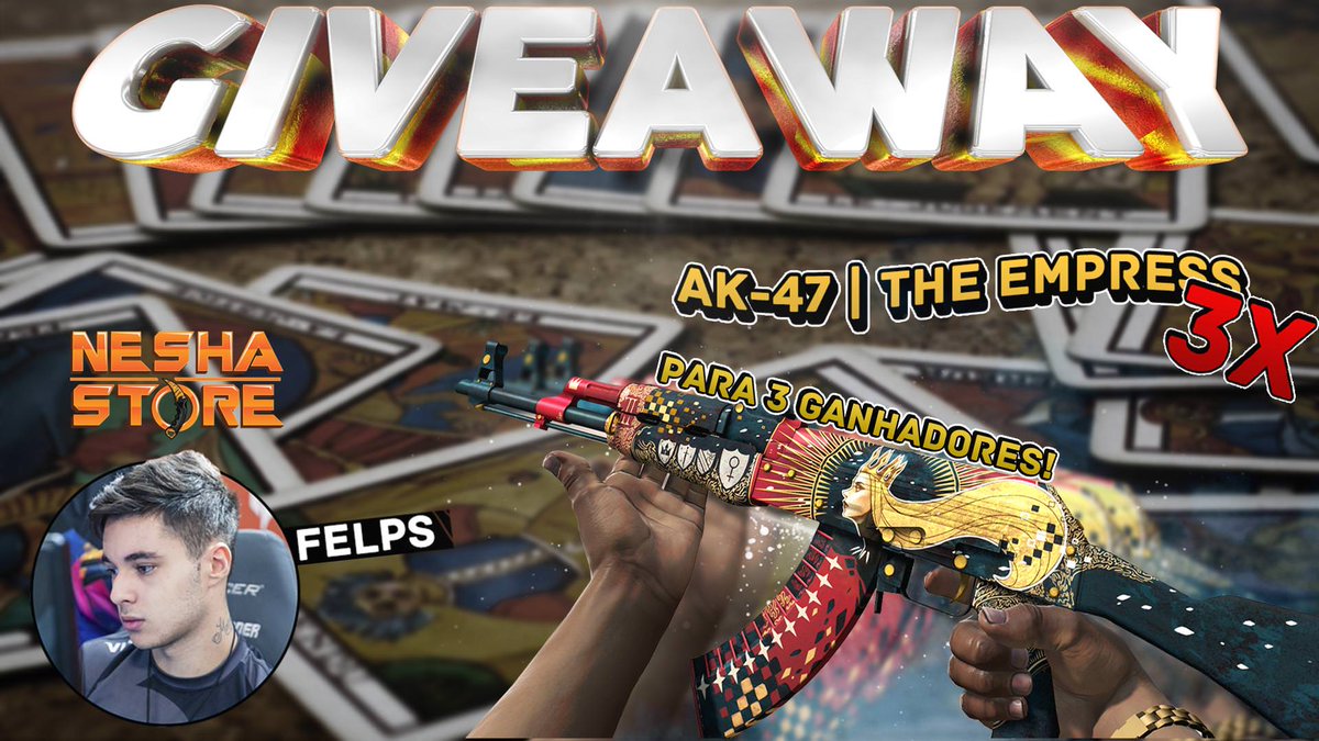 felps (@felperaa) on Twitter photo Sorteio topper para vocês em parceria com a <a href="/Neshastore/">NeshaStore</a>
Serão 3 AK-47 | The Empress para 3 vencedores! 😮😲😱
Link para participar---> bit.ly/Sorteio3xAkThe…
Quanto mais entradas completar no link, mais fácil será de levar uma dessas pro seu inventário.
Retweet galera Sorteio topper para vocês em parceria com a <a href="/Neshastore/">NeshaStore</a>
Serão 3 AK-47 | The Empress para 3 vencedores! 😮😲😱
Link para participar---> bit.ly/Sorteio3xAkThe…
Quanto mais entradas completar no link, mais fácil será de levar uma dessas pro seu inventário.
Retweet galera