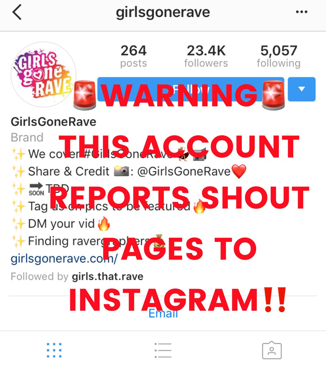 insanityEDM's tweet photo. 🚨 WARNING @girlsgonerave reports shout pages 🚨 #AVOID https://t.co/zVHmaInilE