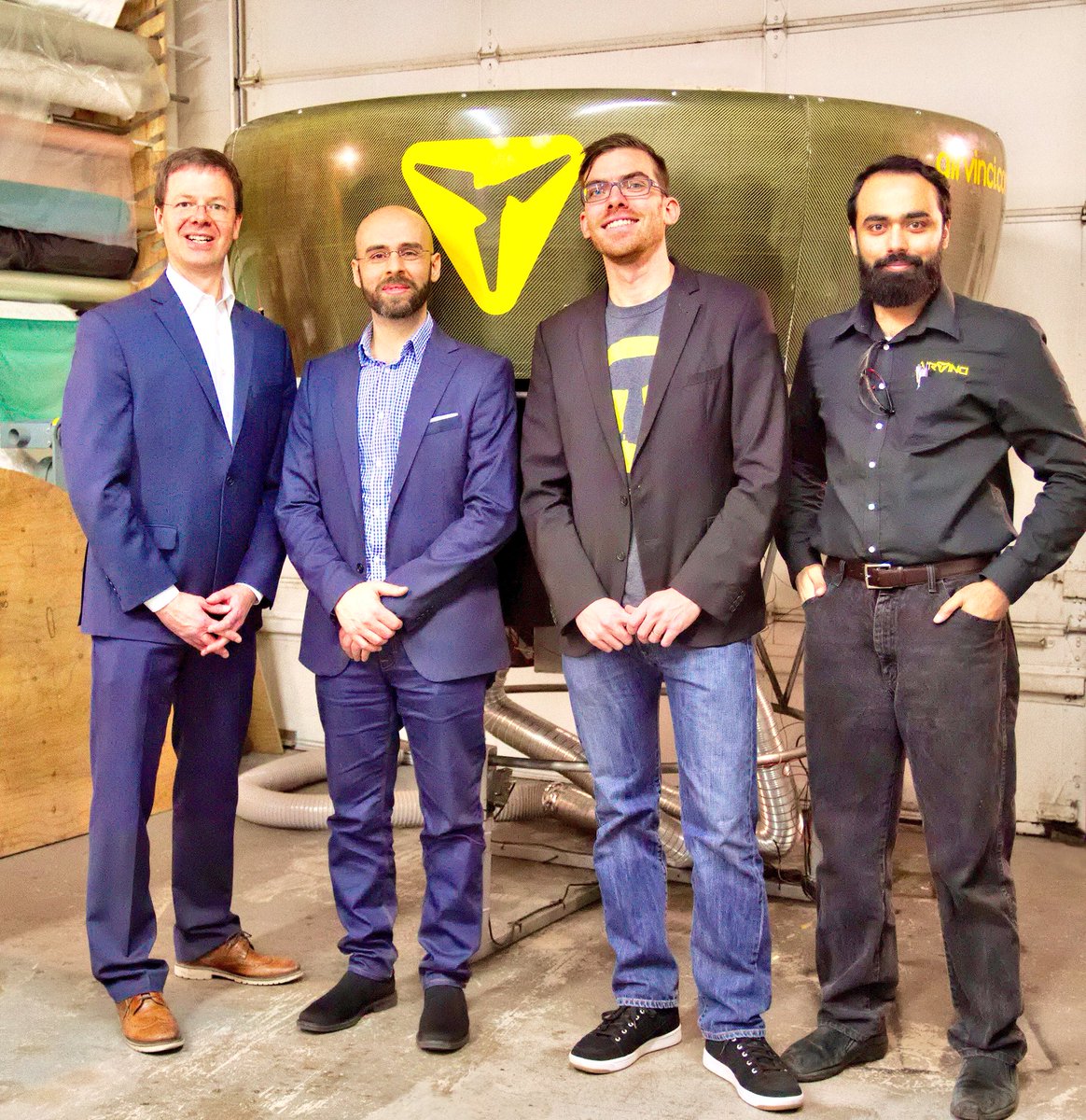 SvenTrueNorth's tweet photo. Inspiring visit with Tarek, Markus &amp; Umer of @AirvinciHeli, as the project approaches #flight testing. #Mississauga #innovation #aviation https://t.co/fnCvqk3B2A https://t.co/Y5s2N195pg