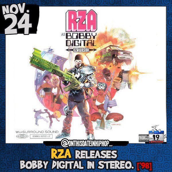 TeamOTDIHH's tweet photo. #OnThisDateInHipHop, @RZA released his solo debut #BobbyDigitalInStereo. Led by #DomesticViolence and #Holocaust, #RZA's GOLD album would peak at #16 on the #2pac 200. #noTypo https://t.co/iPhCk81uLQ https://t.co/Zve0cGyusl