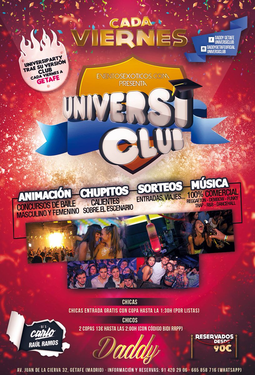 UniversiClub's tweet photo. Vuelve la locura de #Universiclub a #DaddyGetafe๐
Nos vemos ESTA NOCHE con la "versiรณn club" de @UniversiParty ๐๐๐
#Viernes #Hoysesale https://t.co/QviUmmbm3Z