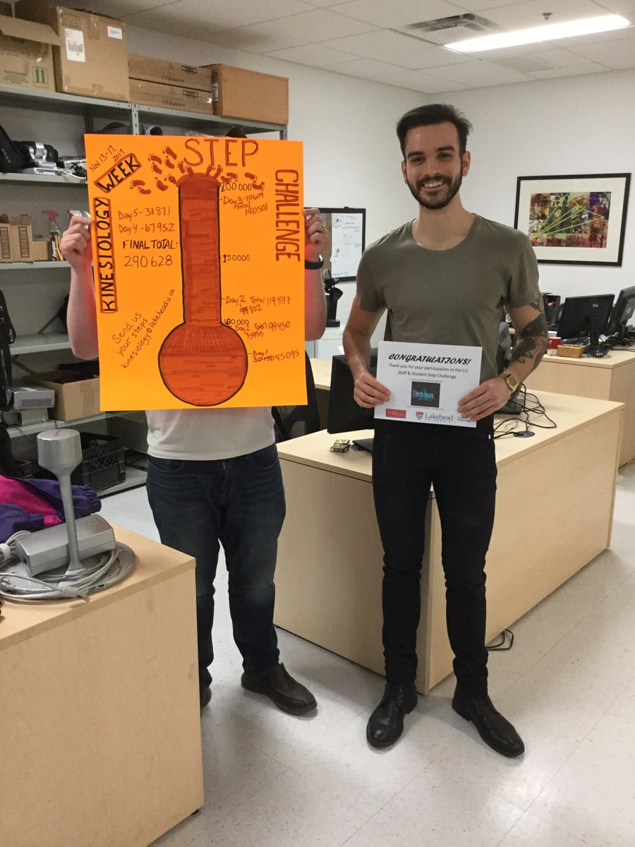 LakeheadUKIN's tweet photo. Congrats to Alex! Staff winner of the LU Staff & Student Step Challange during #kinweek Alex logged 72,516 steps! As a community we logged 290,628 steps! Alex won a free assessment donated by Totus Strength & Conditioning! @CdnKinesiology @ONKinesiology @mylakehead #ThisIsKin https://t.co/AI4YwHxPWv