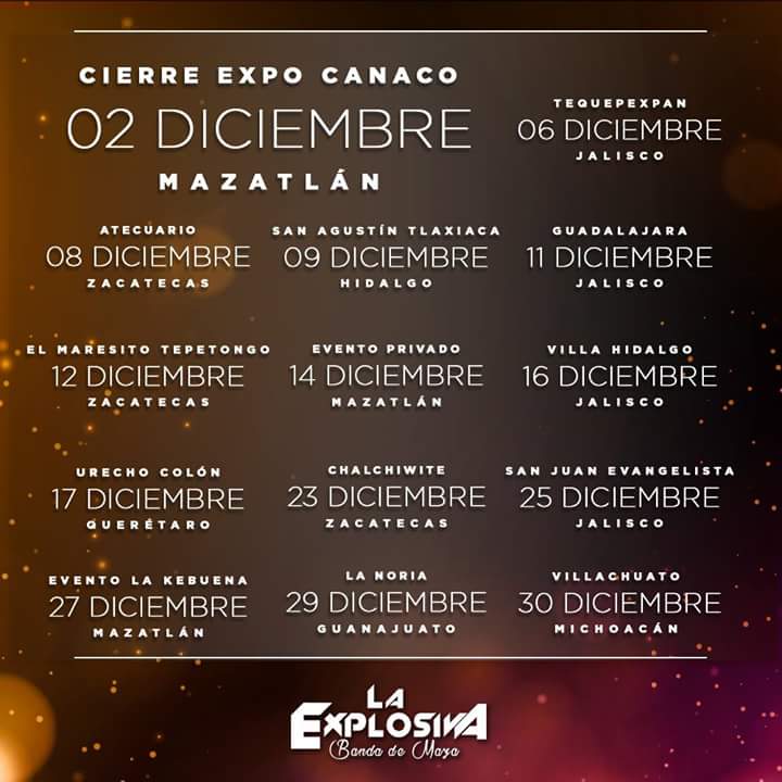 CoordiExplosiva's tweet photo. #FansExplosivos 👌☺
Les dejamos la #AgendaExplosiva del mes de Diciembre 🎶🎉 ¿En que eventos los van a acompañar? 👌💃 ¡Asiste y vive el #TourParaSerSincero 😍💃❤💥
#YQueSueneLaTambora 💃
#TeamExplosiva 👊
#YoSoyExplosiva 🔥
#ClubLaExplosivadeMaza 😎
#CoordinaciónExplosiva https://t.co/8bOlINF8G8