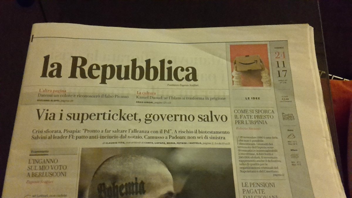chiarabonomi's tweet photo. La nuova @repubblica  è  graficamente  moderna senza scimmiottare il web design, ha un'identità grafica che sa di pensiero e approfondimento. Più #cervello e  #slownews meno #fastnews  #Bravissimi  #eugenio sei bellissimo! https://t.co/cl6MrFSe5b