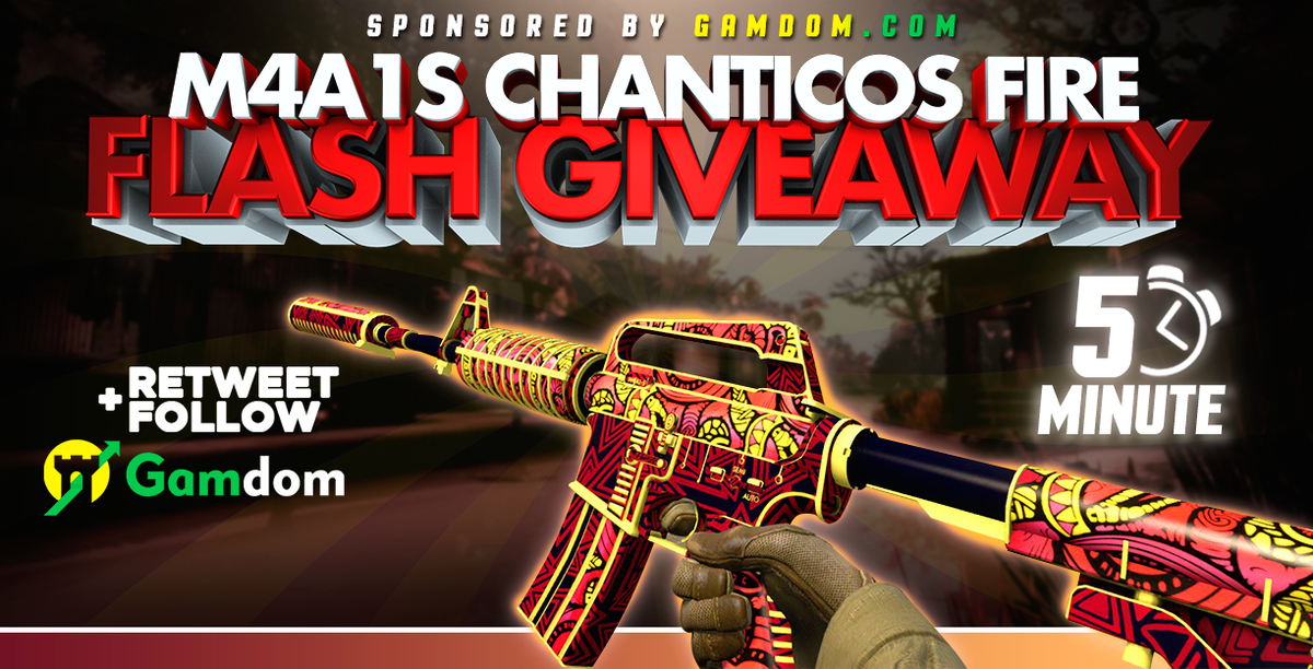 gamdom's tweet photo. ⛈️ Flash Giveaway ⛈️

🎁 Field-Tested M4A1-S | Chantico's Fire 🎁

✅ Retweet
✅ Follow us
✅ Reply with 2nd, 3rd and Last character of your "@"Twitter(In Order)

⚡️Winner will be picked in 5 minutes Good luck everyone!⚡️ https://t.co/iTp1EoZWyL