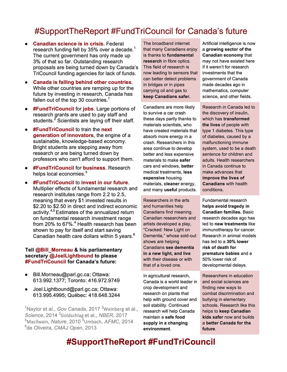 ACECHR_ACCSDC's tweet photo. TriCouncil is the foundation of Canadian research. It's cracking under strain. Call @Bill_Morneau @JoelLightbound &amp; tell them please #FundTriCouncil for our future. #SupportTheReport #YourBudget2018 cc @ScienceMin @jwoodgett @cdavidnaylor @E4Dca @DSP_SPE https://t.co/IuJzpZrW03 https://t.co/ww41g7rGMj
