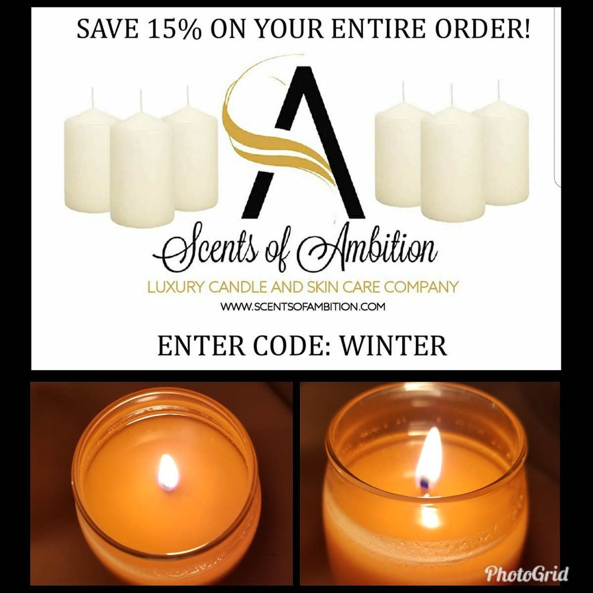 scentsambition's tweet photo. Shop Now!
SAVE 15% ON YOUR ENTIRE ORDER
ENTER CODE: WINTER
All #Scented, #HandPoured And #Handmade By Scents Of Ambition
100% #Soy #Candles #SoyCandles #PhotoCandles
#BlackFriday #Thanksgiving
https://t.co/7xNSHfOEIk https://t.co/v8gI7X4kyL
