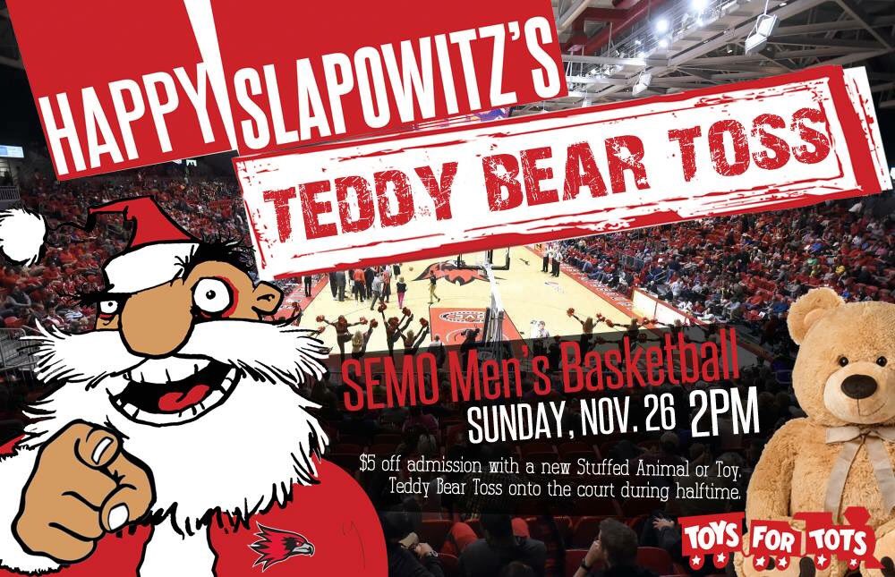 SEMORedhawks's tweet image. Black Friday Shopping today? But some stuffed animals and bring them to @SEMOMBB on Sunday! Tipoff at 2pm.