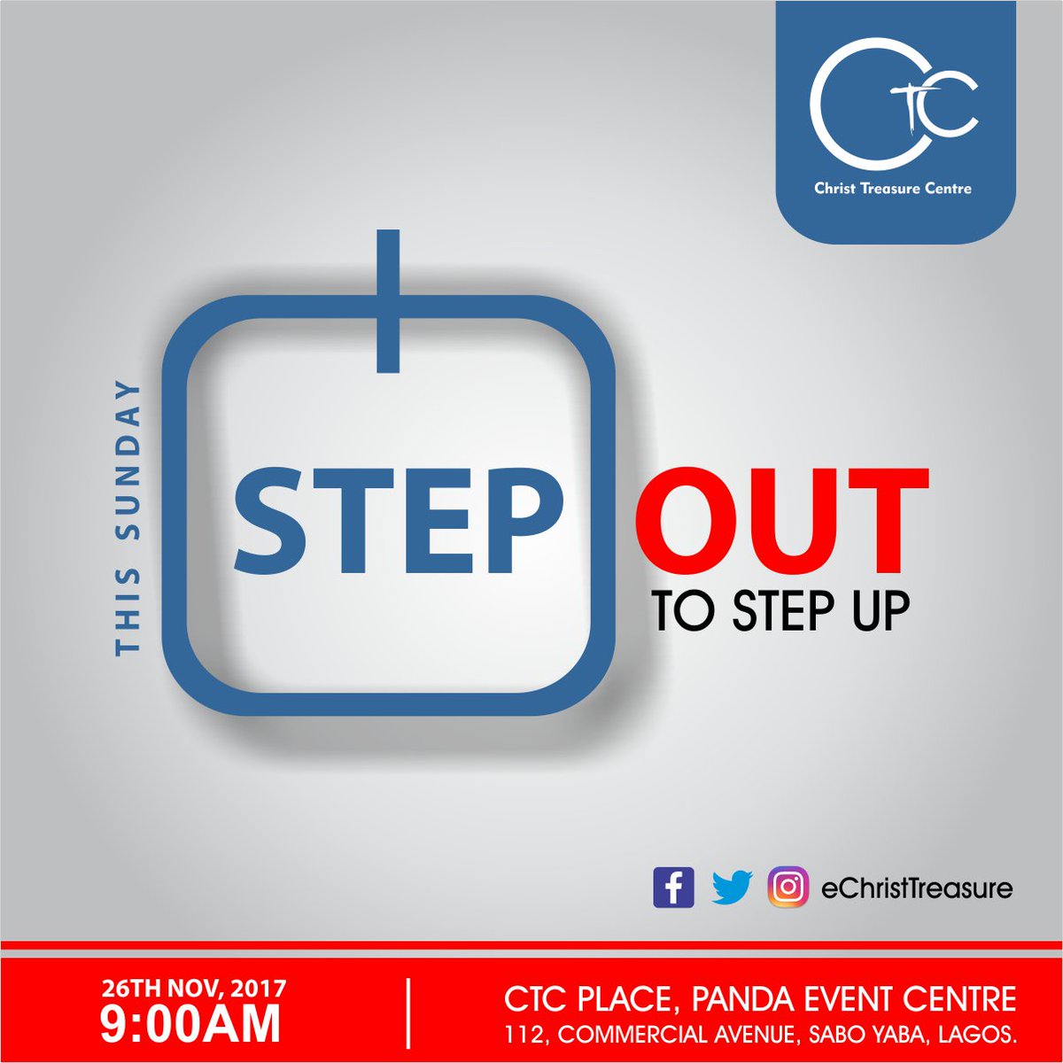 CTCHq1's tweet photo. #ThisSunday holds something special for you. Join us as we discuss the topic #StepOutToStepUp #9AM
#UpgradeYourLife #CTC_Online https://t.co/5GGs64oD9X