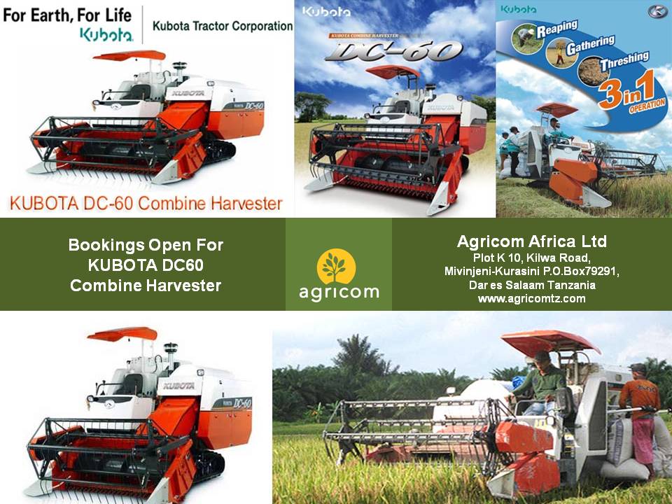 AgricomAfrica's tweet image. Kubota DC-60 available for booking in all our @AgricomAfrica branches. Kubota DC60 replaces the 3 processes simultaneously namely: cutting, gathering and threshing. 
Call us: 0745 350 778
Visit:agricomtz.com 
@EFTA_tz @CRDBBankPlc @NMBTanzania @agribusinesshub @SokoineU