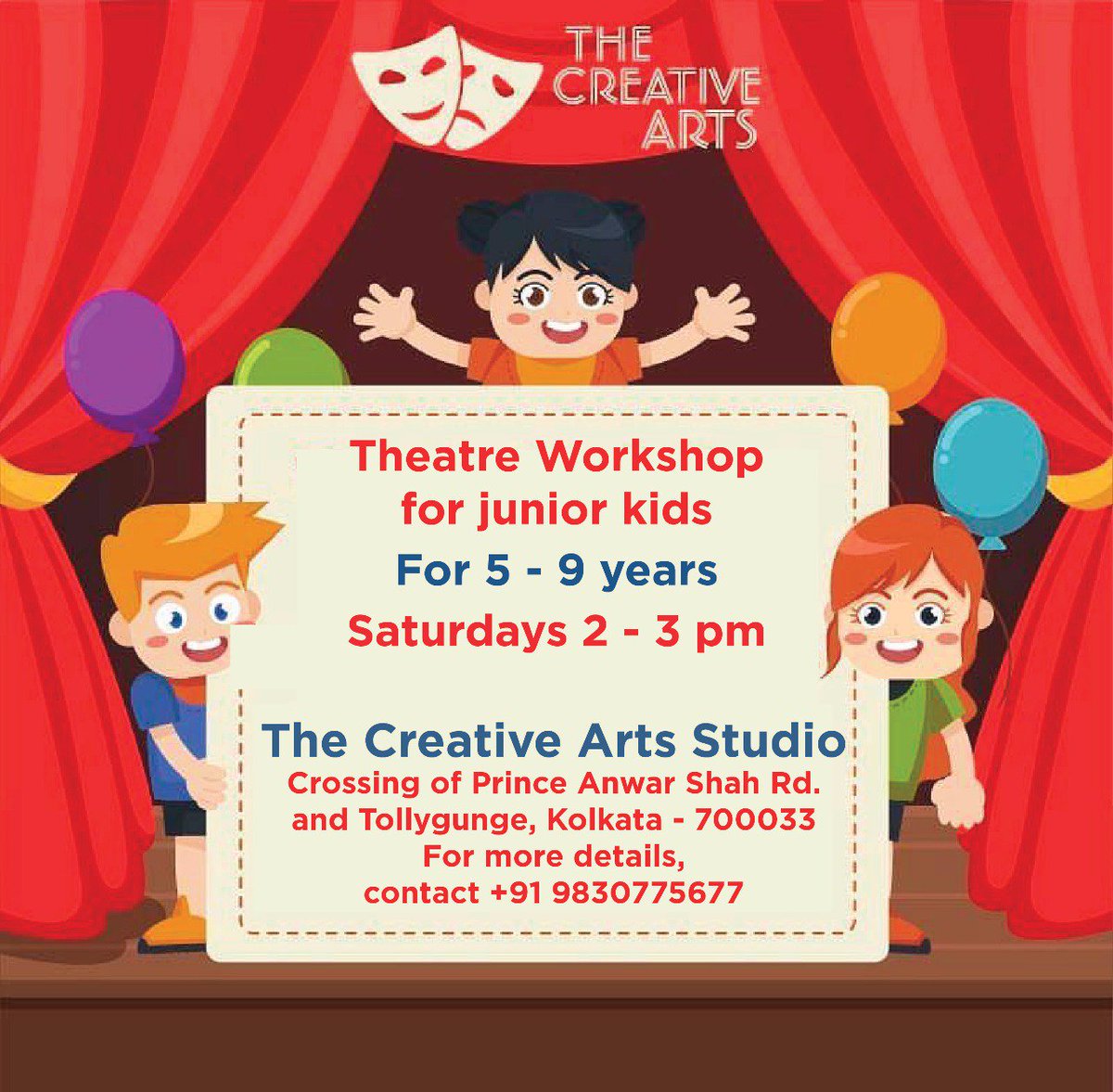 tcacalcutta's tweet photo. #BigNews: The new Kids' Batch at The Creative Arts Studio is starting. The classes will be held every Saturday, from 2pm to 3pm.
#LimitedSeats available, #Register immediately. 😀
.
.
.
#TheCreativeArts #KidsBatch #Kolkata #Theatre #Drama #Acting #PerformingArts https://t.co/JP68pCKmcF