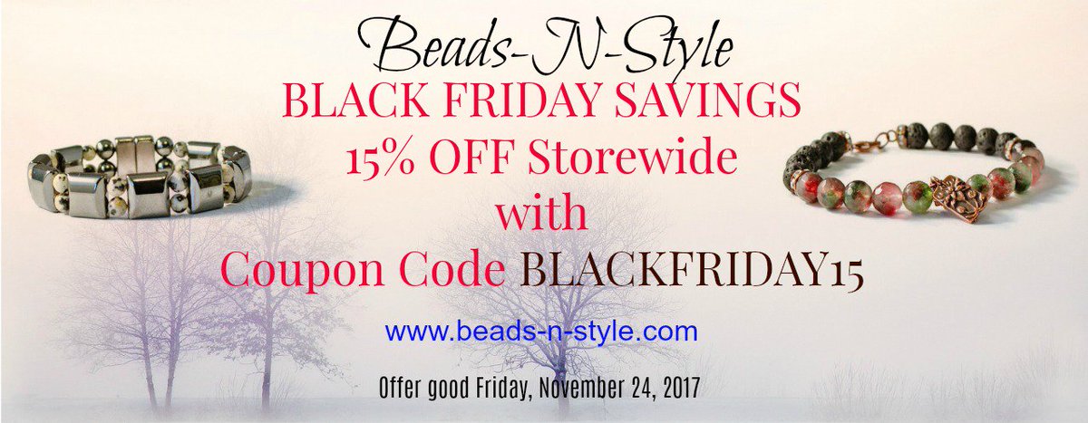 BeadsNStyle's tweet photo. #BlackFriday savings at #BeadsNStyle - TODAY ONLY - 15% #discount on all Magnetic and #Aromatherapy Jewelry!
#blackfridaydeals #couponcode #magneticjewelry #essentialoils #diffuserjewelry #painrelief https://t.co/GBufN2P7xD